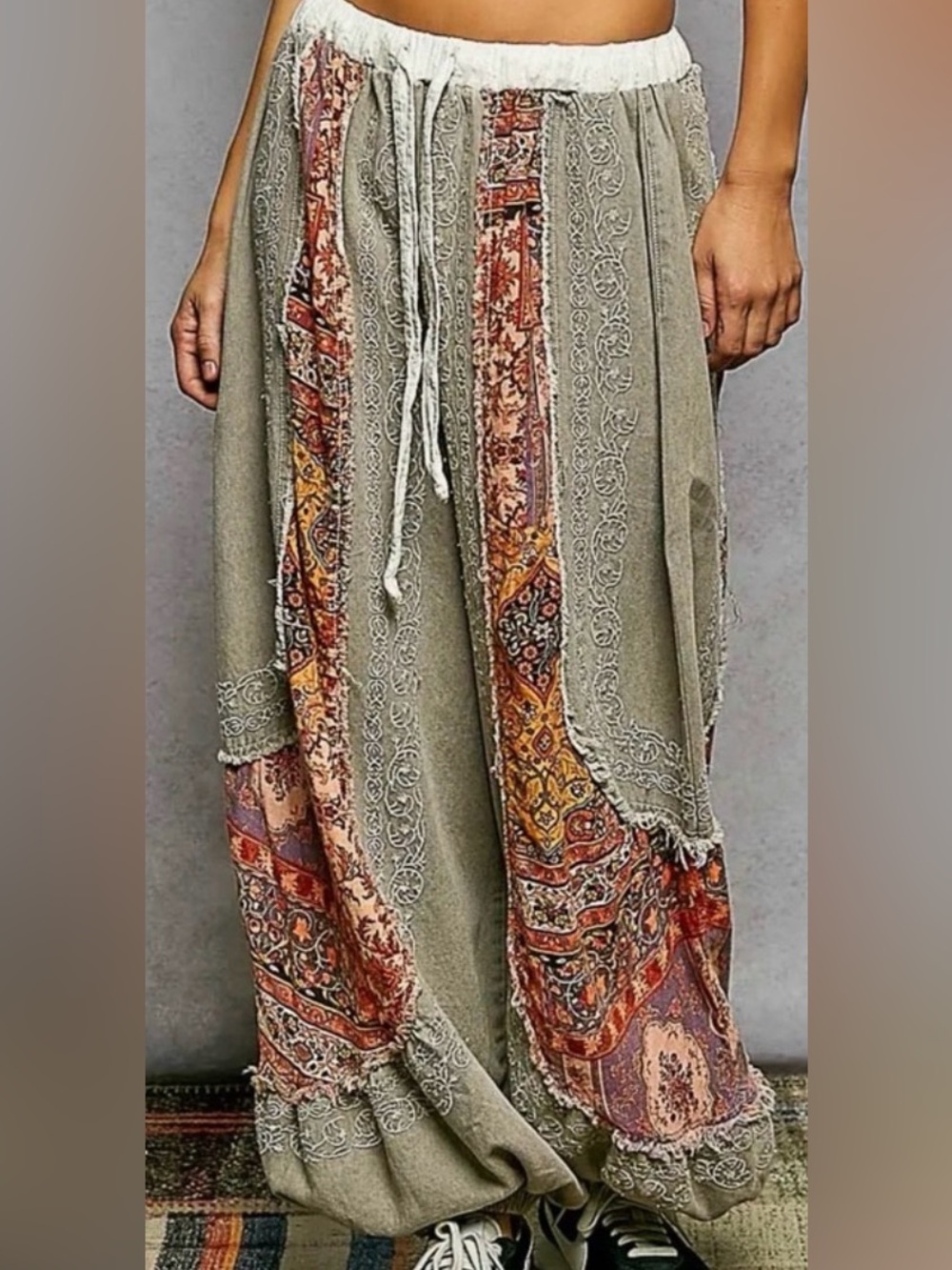 NEW Bestseller: The Scarlet” Boho Patchwork jogger Wide Leg Drawstring Pants